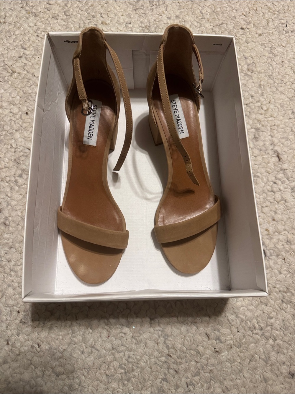 Steve Madden Nude/Tan Single-Band Ankle-Strap Block Heels